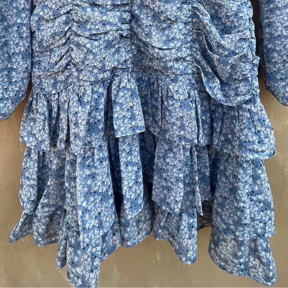 ASTR Blue Floral Tiered Ruffles Lagenlook Mini Dress XS - Picture 6 of 11